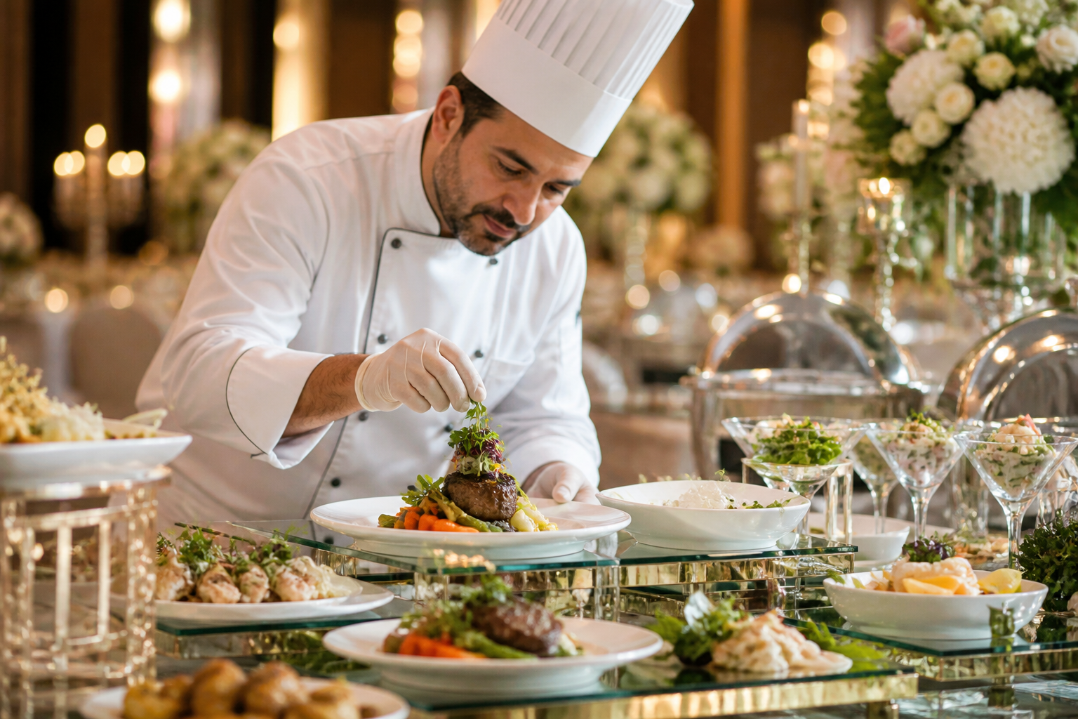 Düğün daveti için hazırlanmış catering sunumu