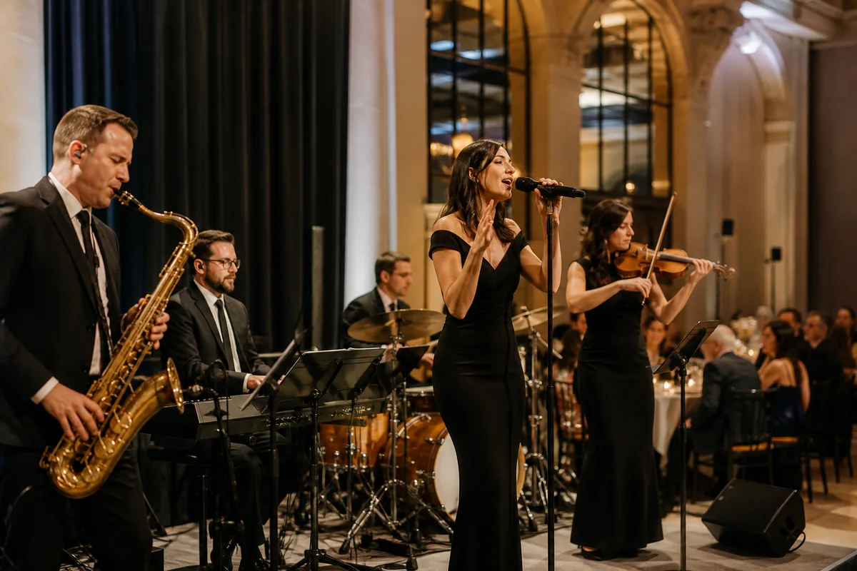 Düğün için canlı müzik ve orkestra sahnesi